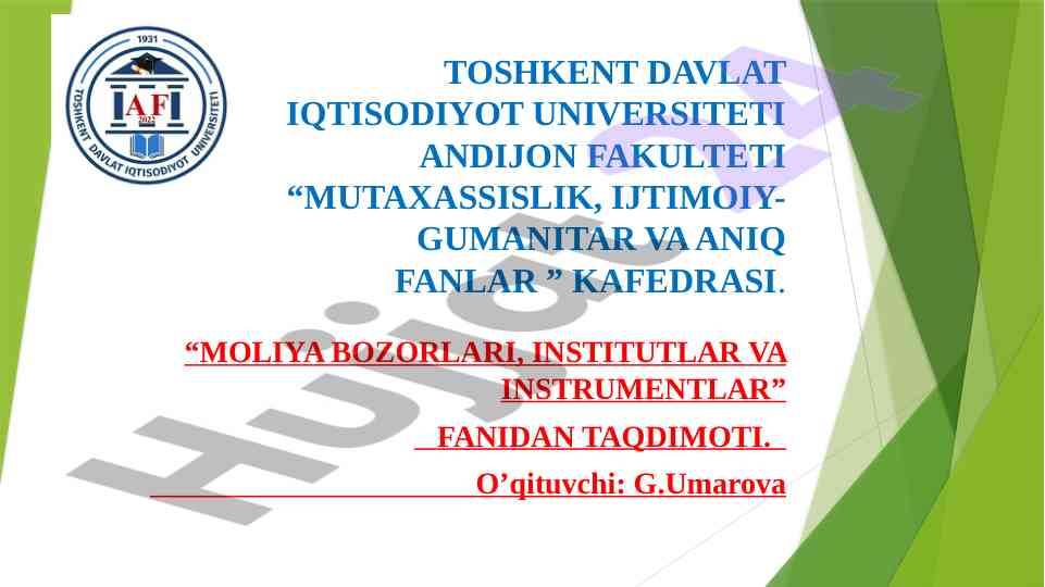 Moliya bozorlariga kirish: taqdimot