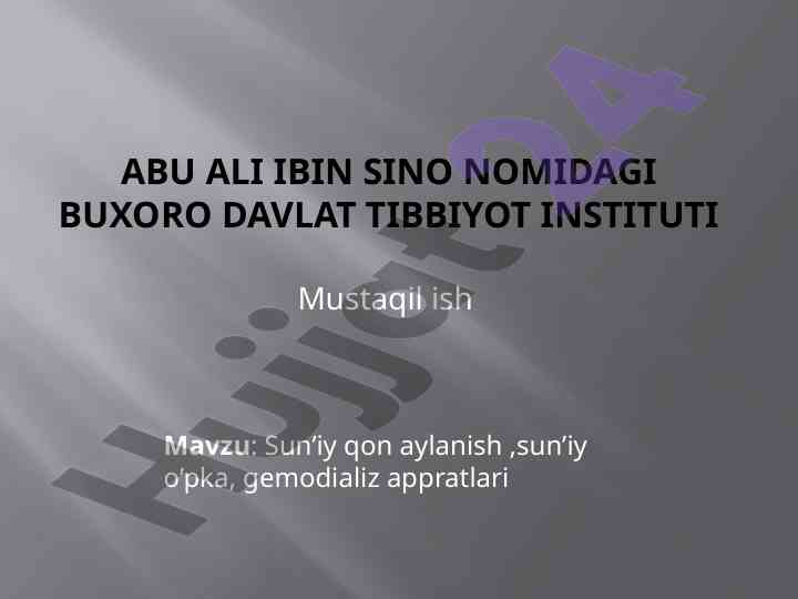 Sun’iy qon aylanish va o’pka apparati tadqiqoti