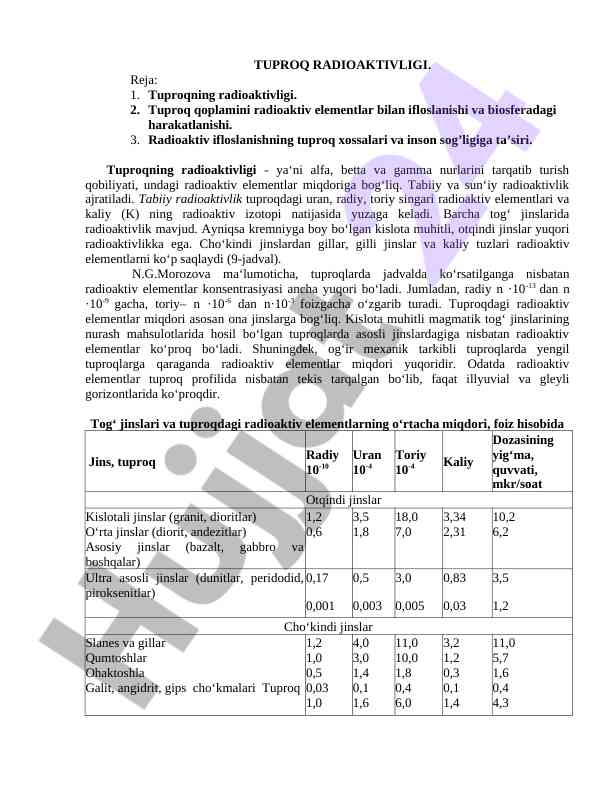 Tuproq radioaktivligi tahlili va salomatlikka ta'siri