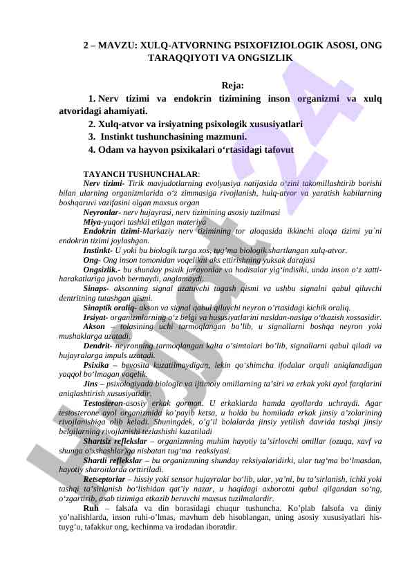 Xulq-atvorning psixofiziologik asosi ong taraqqiyoti