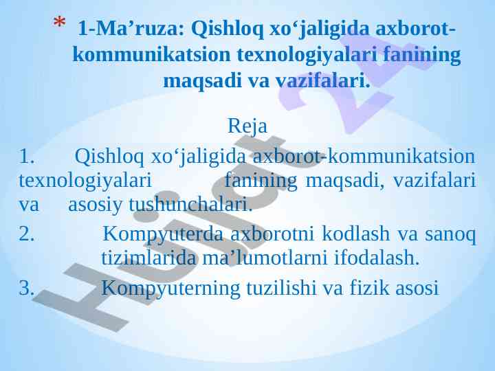Qishloq xo‘jaligida axborot-kommunikatsion texnologiyalari