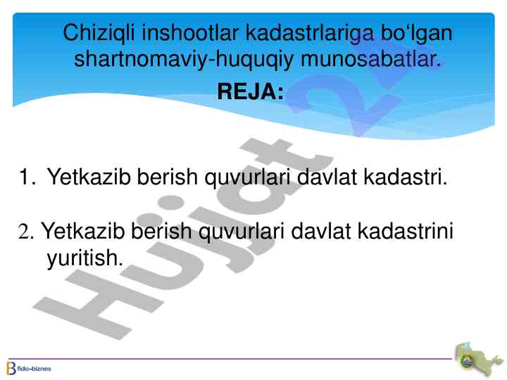 Yetkazib berish quvurlari davlat kadastri tahlili
