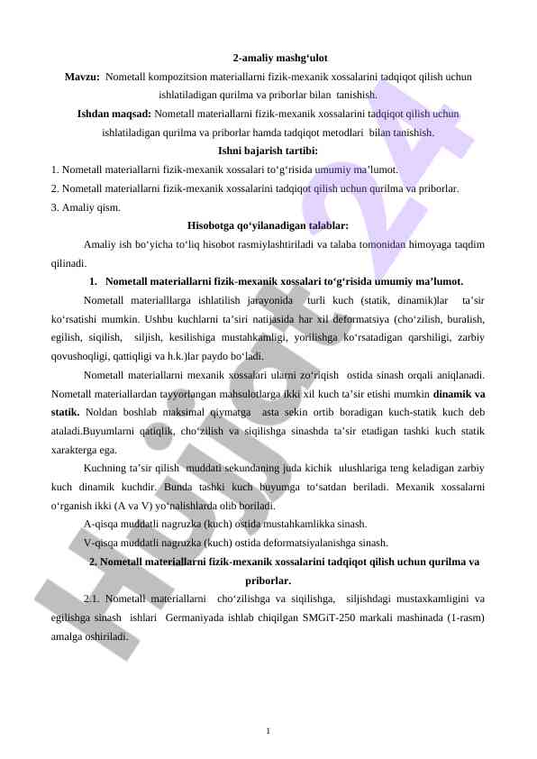 Nometall kompozitsion materiallar fizik-mexanik tadqiqotlar