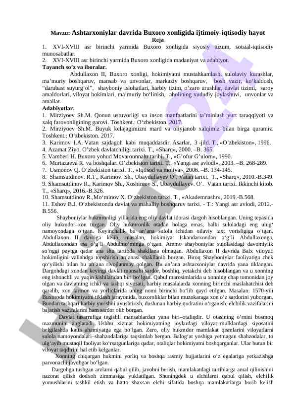 Buxoro xonligida ijtimoiy-iqtisodiy hayot