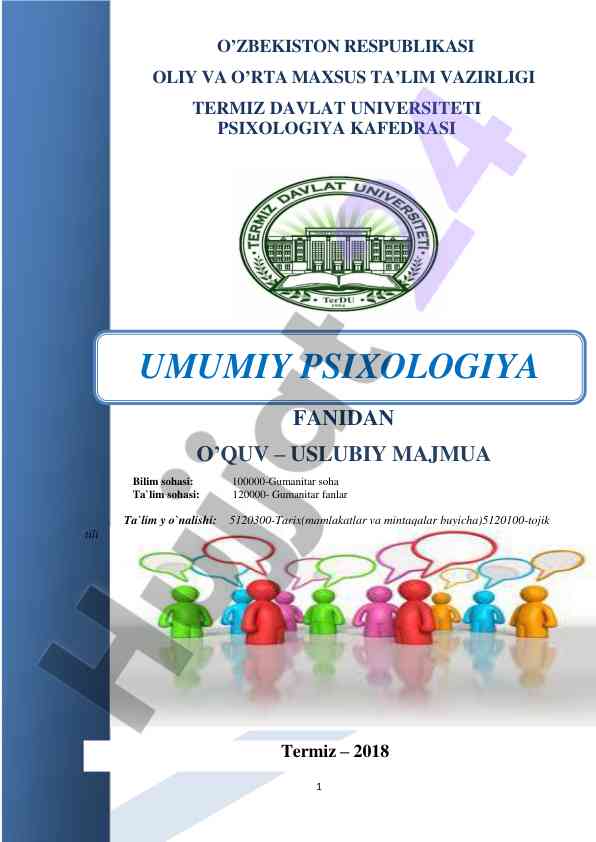 Umumiy psixologiya o‘quv-uslubiy majmua