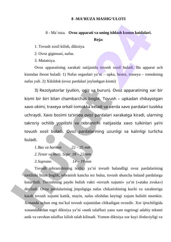 Ovоz apparati va uning ishlash qonun qoidalari