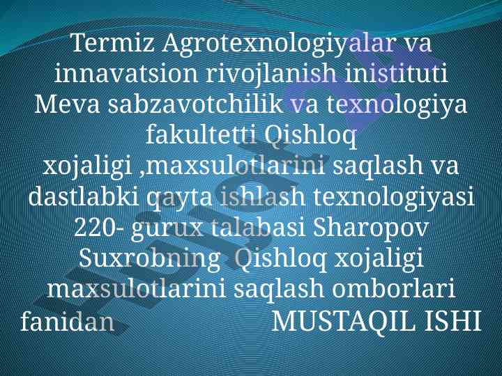 Moyli ekinlar donlarini saqlash texnologiyasi