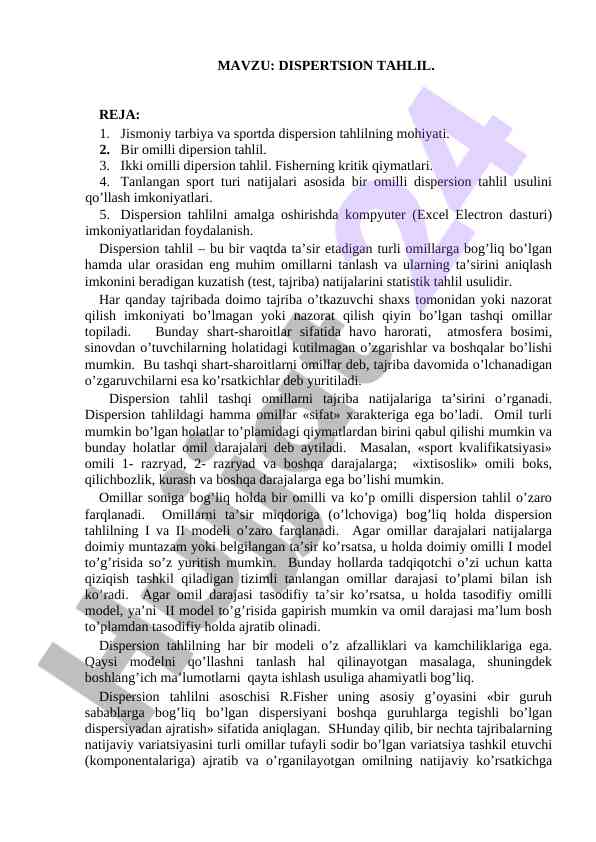 Dispersiya tahlili metodlari va ilovalari
