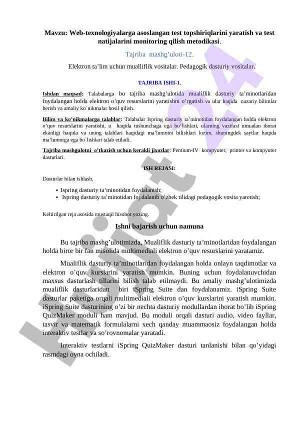 Web-texnologiyalarga asoslangan test topshiriqlari