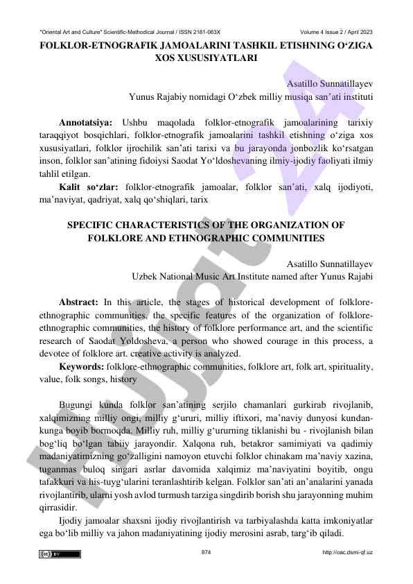 Folklor-etnografik jamoalarni tashkil etish xususiyatlari