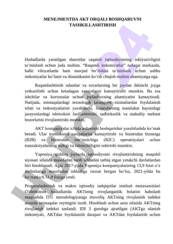 Menejmentda akt orqali boshqaruvni tashkil etdirish
