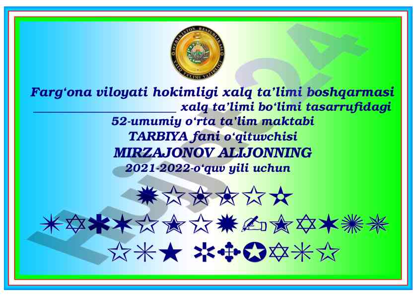 Yilga mo'ljallangan tarbiya fanidan reja