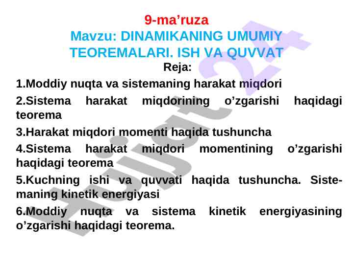Dinamikani o'rganish: harakat miqdori va quvvat