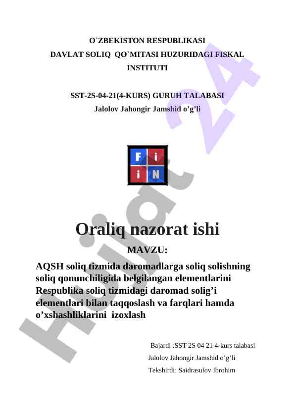 Aqsh soliq tizimi va respublika soliq tizimi taqqoslash