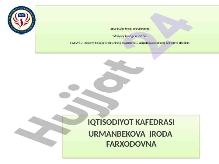 Moliyaviy hisobga kirish fanining muqaddimasi