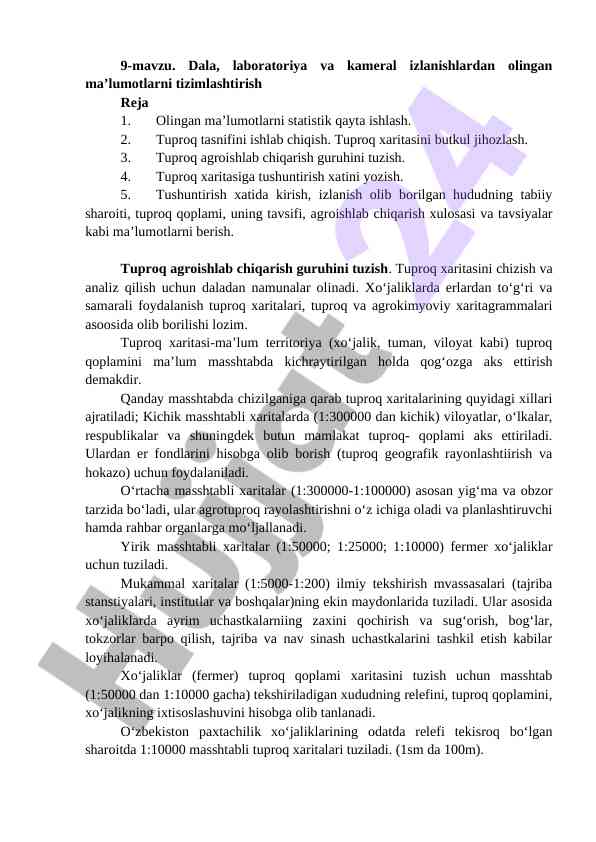 Tuproq xaritalarini tizimlashtirish va analiz