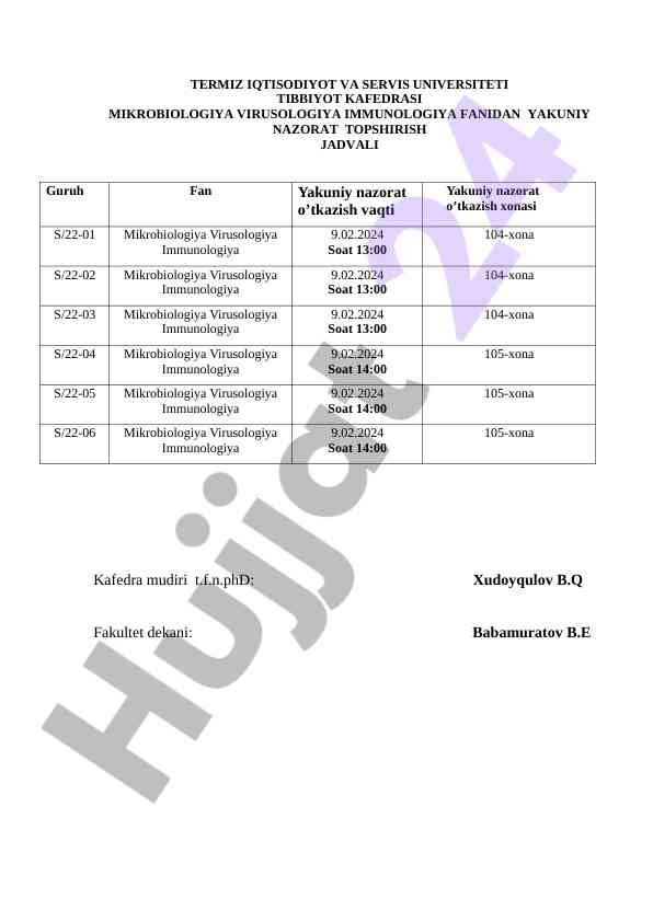 Mikrobiologiya virusologiya immunologiya yakuniy nazorat
