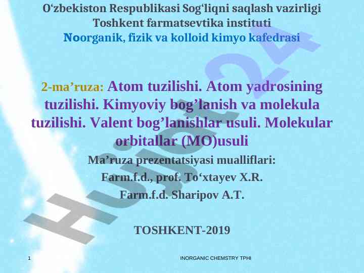 Atom tuzilishi va kimyoviy bog‘lanish usullari