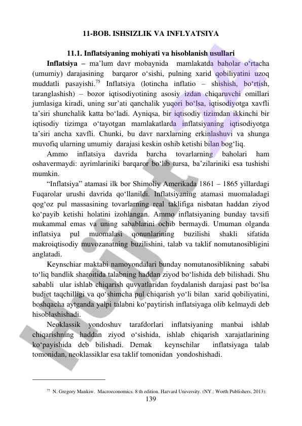 Inflatsiyaning mohiyati va hisoblanish usullari