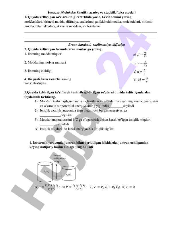 Molekular kinetik nazariya va statistik fizika asoslari