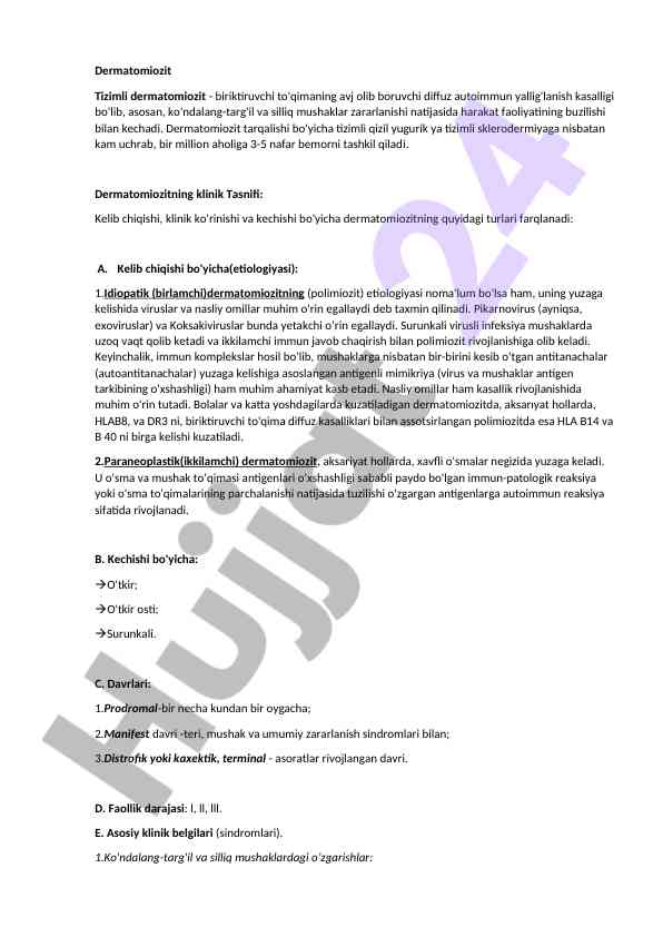 Dermatomiozit tizimli yallig'lanish kasalligi haqida