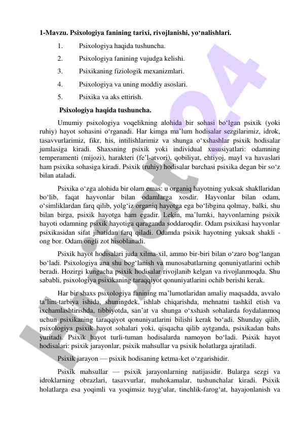 Psixologiyaning tarixi va rivojlanishi
