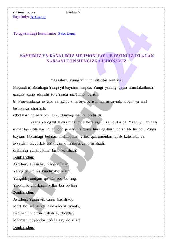 Yangi yil bayrami tadbir senariysi