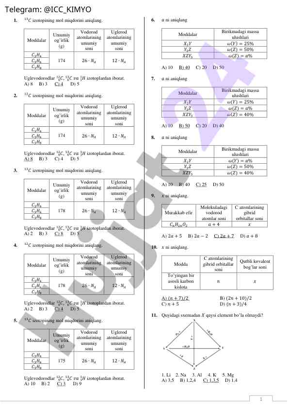 Izotopning mol miqdorini aniqlash testi