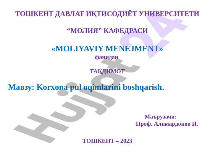 Korxona pul oqimlarini boshqarish taqdimoti