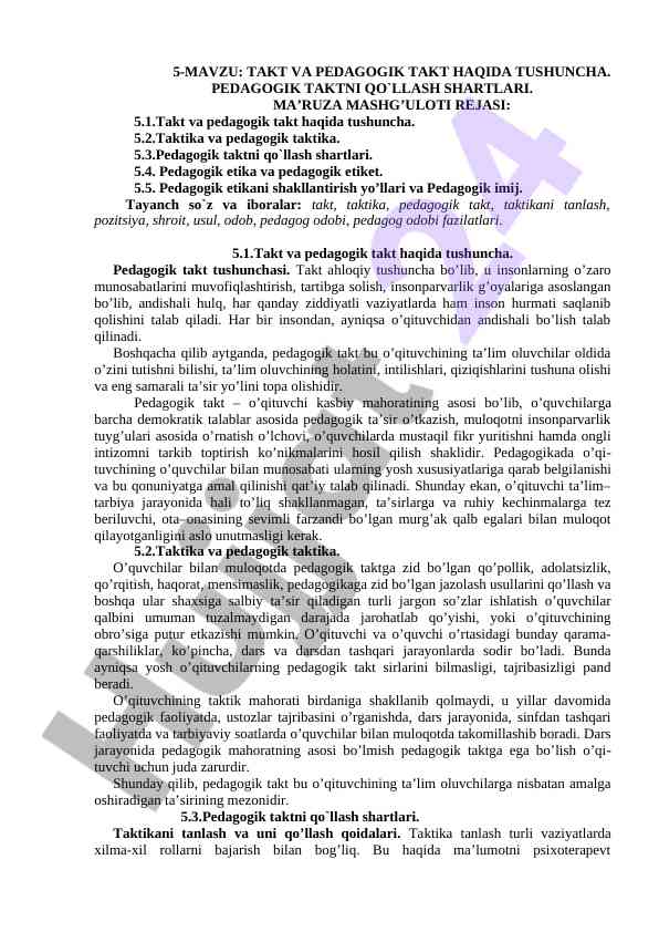 Takt va pedagogik takt haqida tushuncha