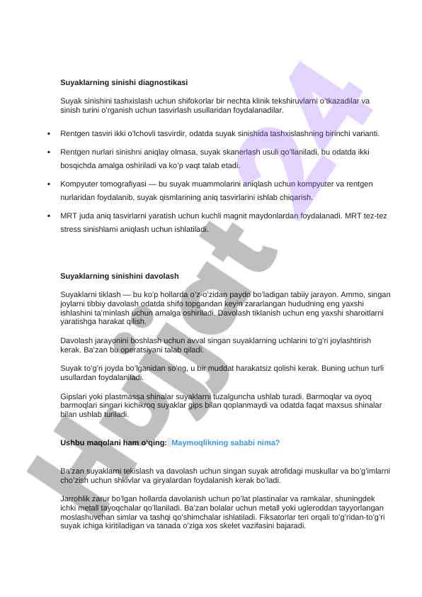 Suyaklarning sinishi diagnostikasi usullari