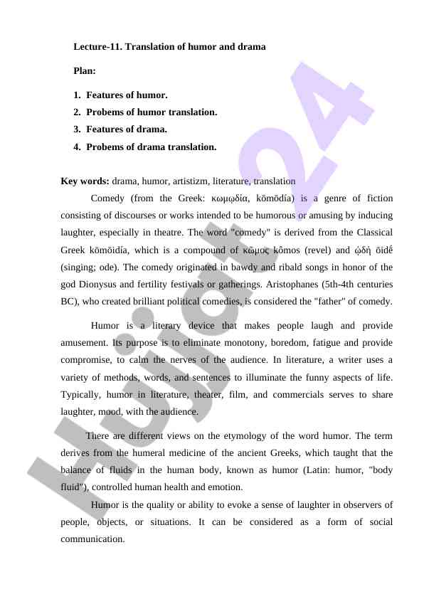Translation features of humor and drama