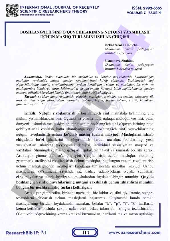 Boshlang'ich sinf o'quvchilarining nutqini yaxshilash