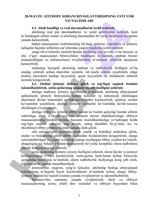 Ijtimoiy sohani rivojlantirish ustuvor yo'nalishlari