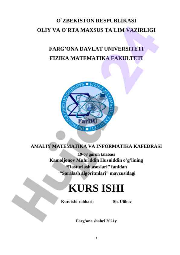 Dasturlash asoslari saralash algoritmlari
