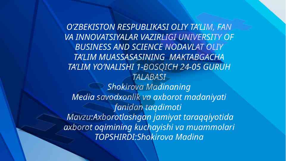 Axborotlashgan jamiyatda axborot oqimining muammolari