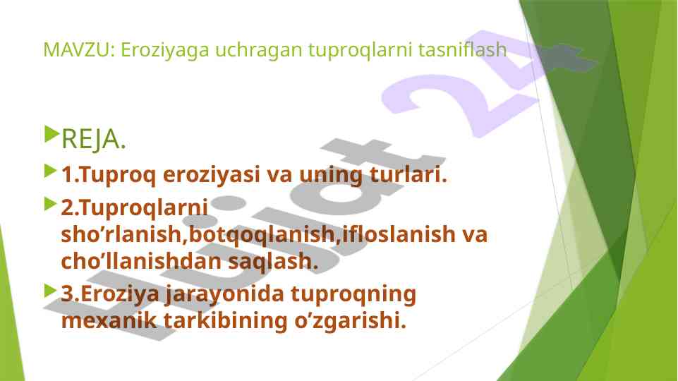 Eroziyaga uchragan tuproqlarni tasniflash