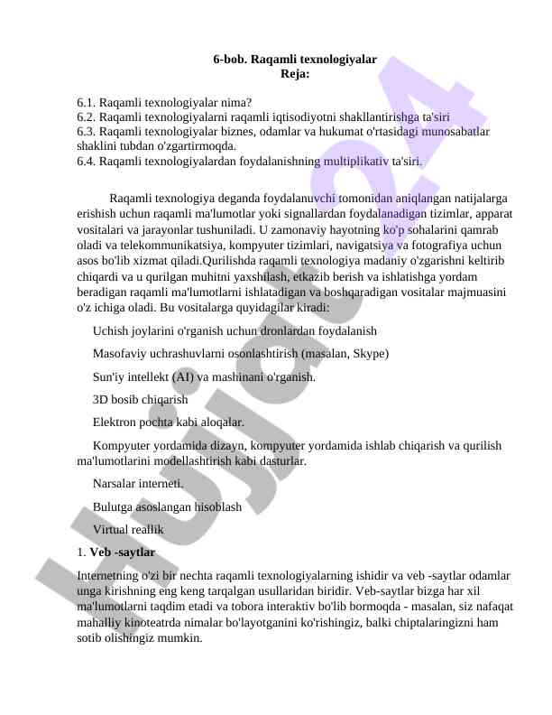 Raqamli texnologiyalar va ularning ta'siri