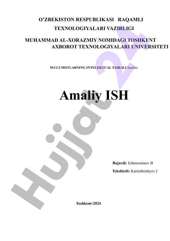 Ma'lumotlarning intellektual tahlili amaliy ish