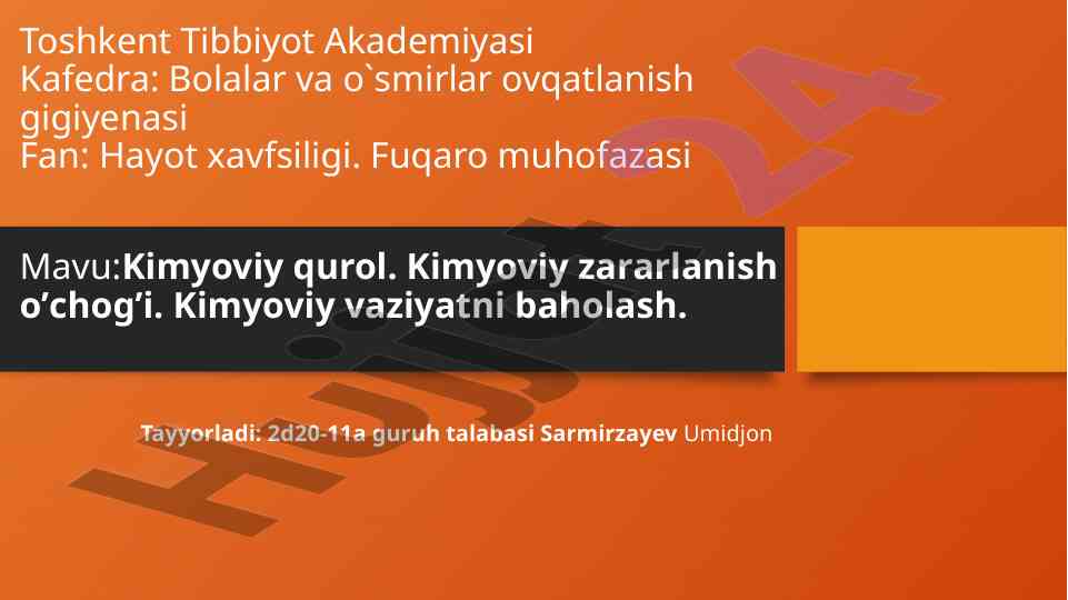 Kimyoviy qurollar va ularning ta'siri