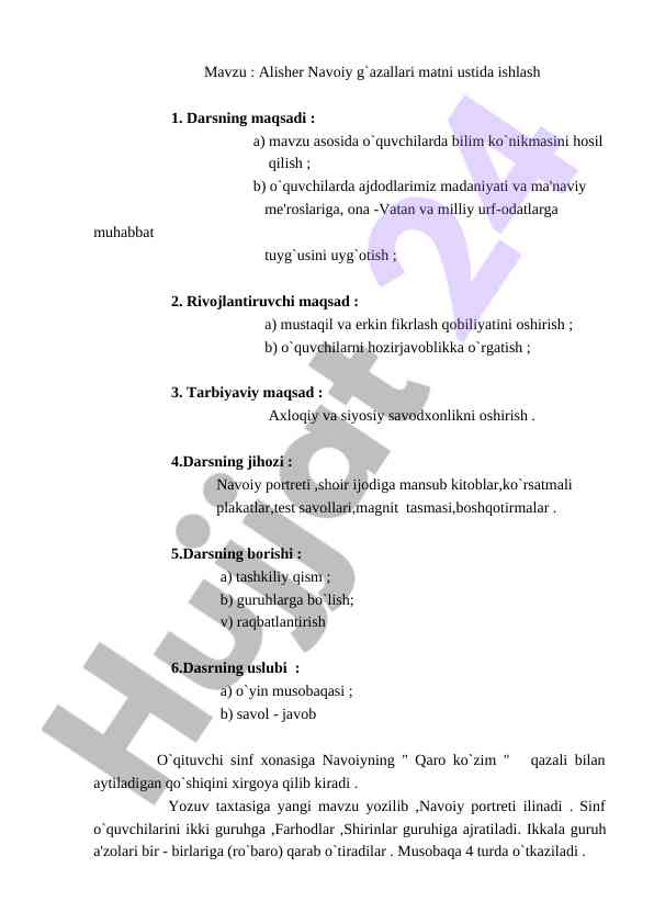 Alisher navoiy g'azallari ustida ijodiy ishlash