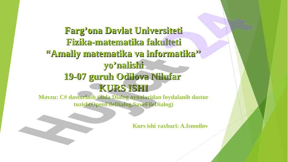 C# dasturlash tilida dialog oynalaridan foydalanish