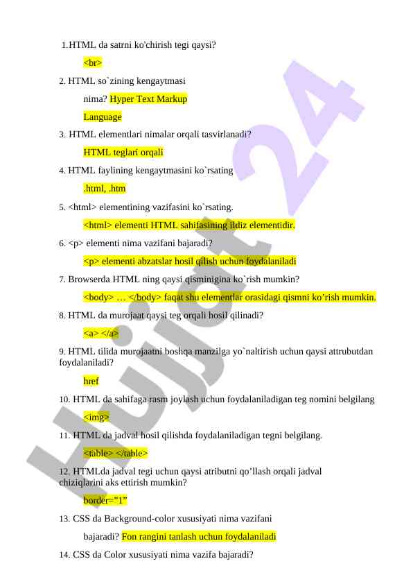 Html tezisiga oid asosiy savollar