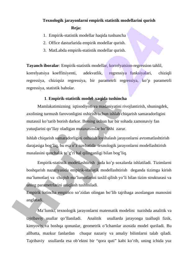 Empirik statistik modеllar qurish tahlili