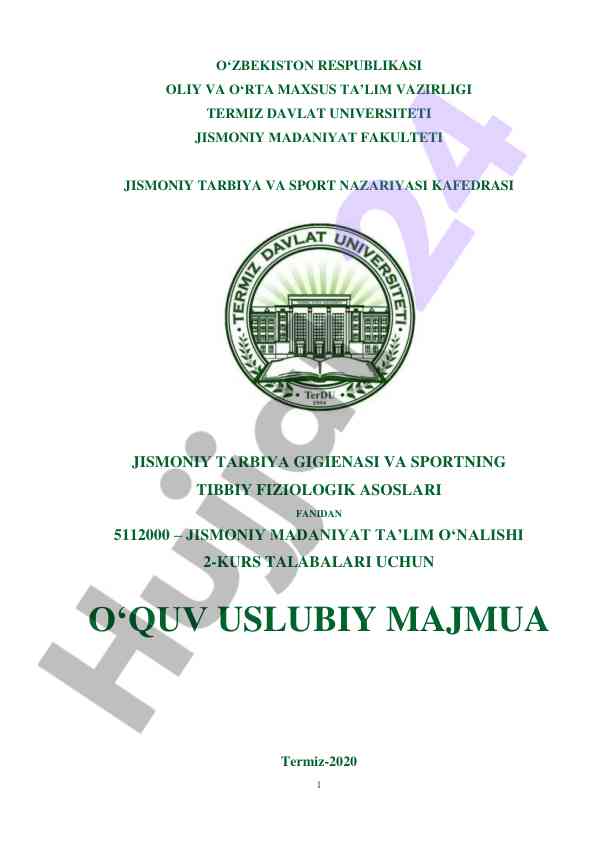 Jismoniy tarbiya gigienasi va sportning tibbiy fiziologik asoslari