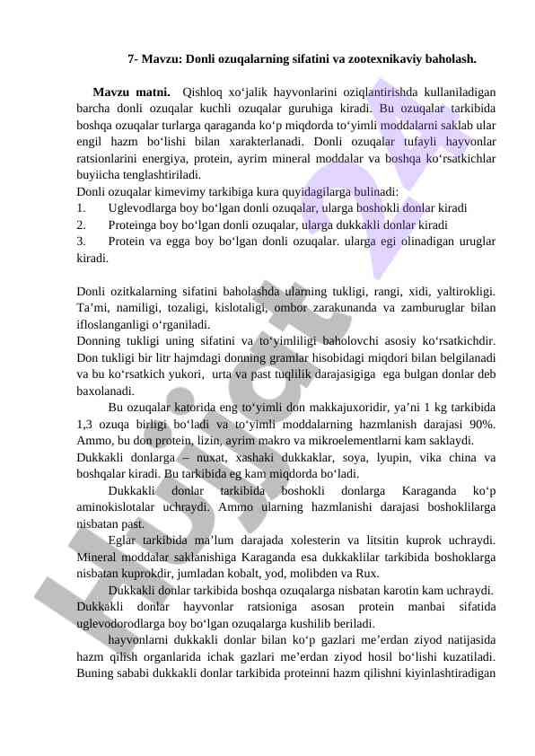 Donli ozuqalarning sifatini baholash