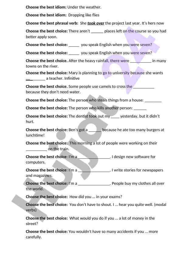 English idioms and phrasal verbs exercise