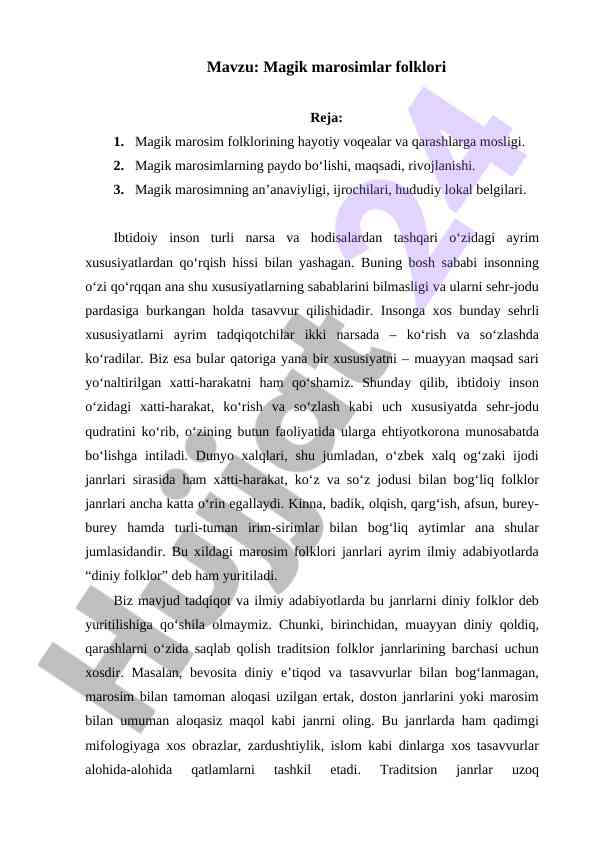 Magik marosimlar folklori bilan bog‘liq tadqiqotlar