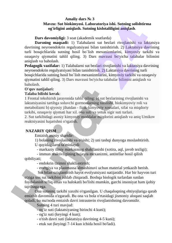 Sut biokimyosi laboratoriya ishlari