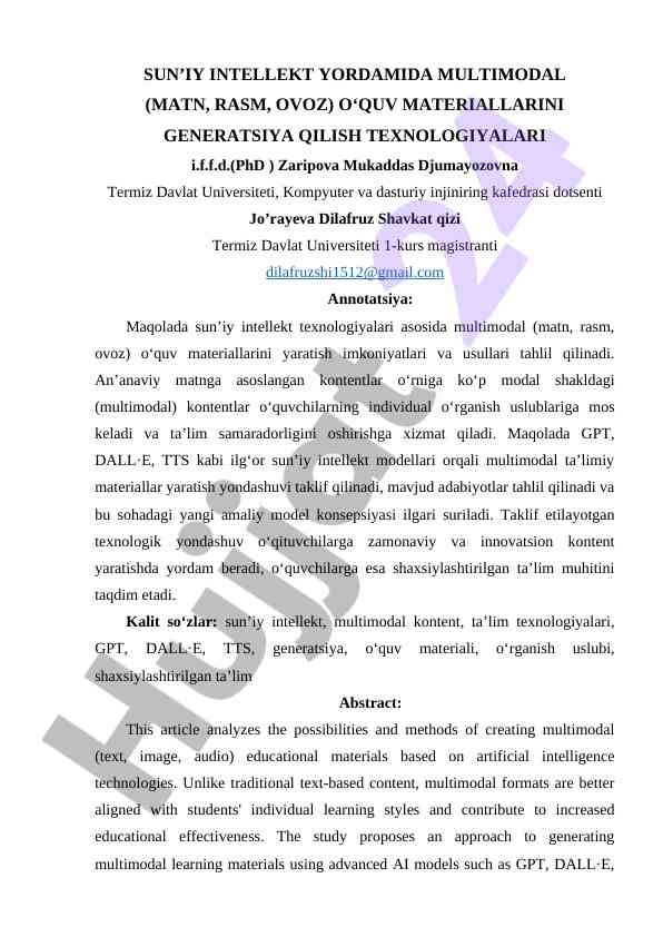 Sun’iy intellekt yordamida multimodal o‘quv materiallari
